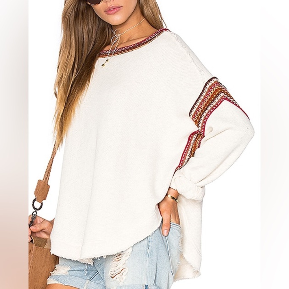 FREE PEOPLE Trudy Pullover Top Sweatshirt Cream Size Large